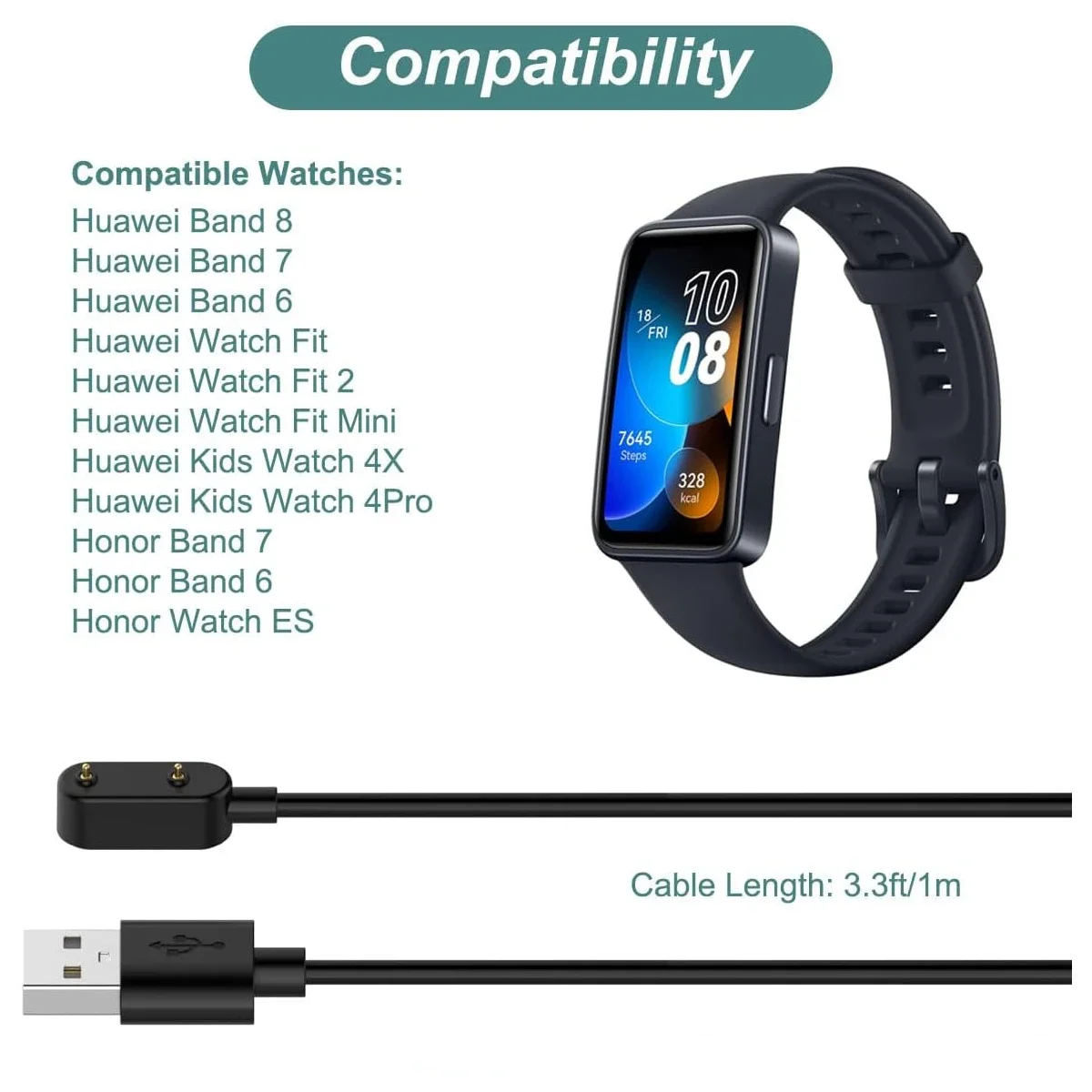 Huawei Smartwatch Watch Fit - Зарядное устройство USB для смарт-часов, замена